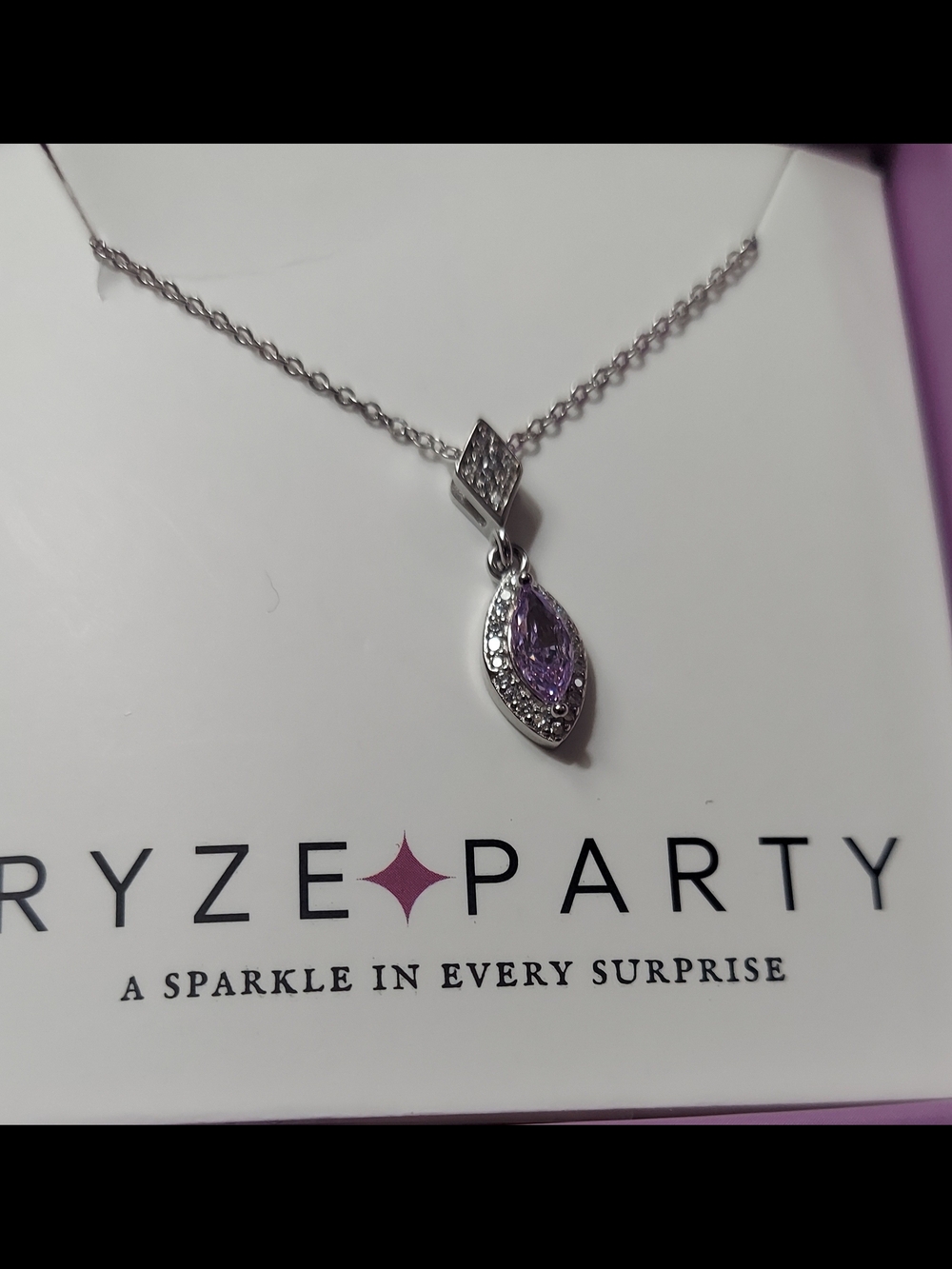 Silver Necklace with Purple Marquise Pendant and Pavé Accents By Ryze Party